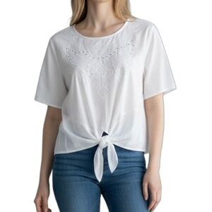 💎 Lane Bryant Eyelet Blouse with Tie-Front White